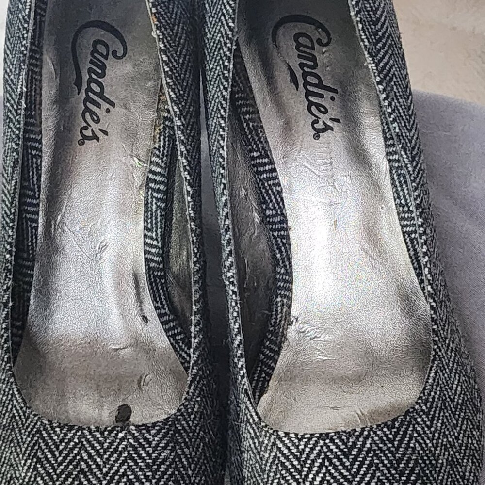 Candie's Grey Black Tweed SeeMe 3" Peep Toe Non Slick Sole Dress Pumps Size 7M - Picture 5 of 16